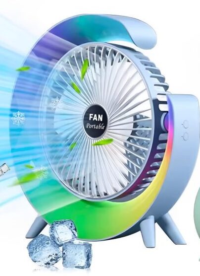 Fans and Table Lamp, 360° Rotatable Desk Fans, 3 Speeds Adjustable Table Fan with Ambient Light